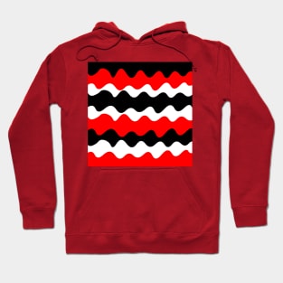 Red, black and white horizontal waves pattern Hoodie